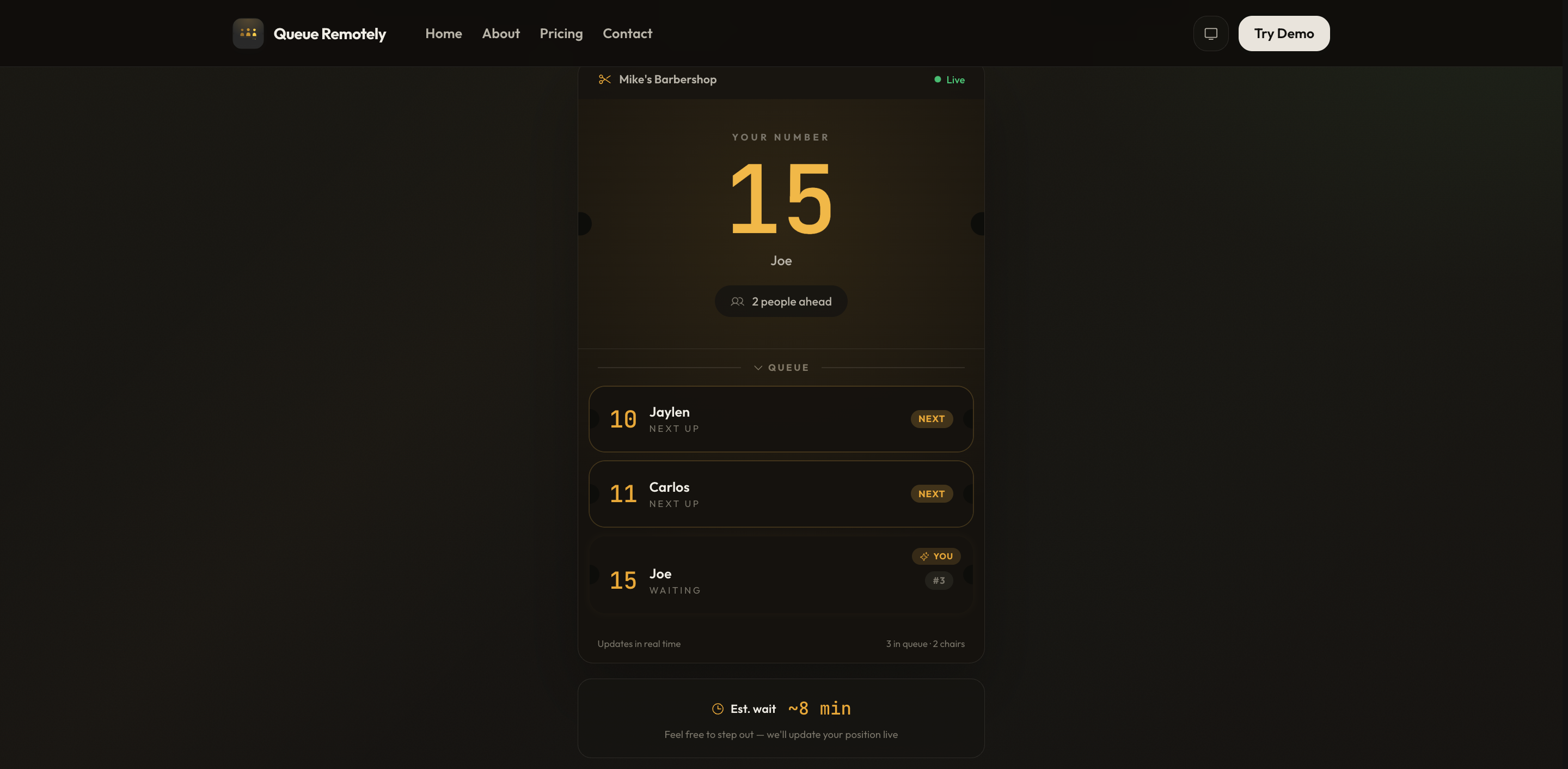 Queue Remotely — design 3