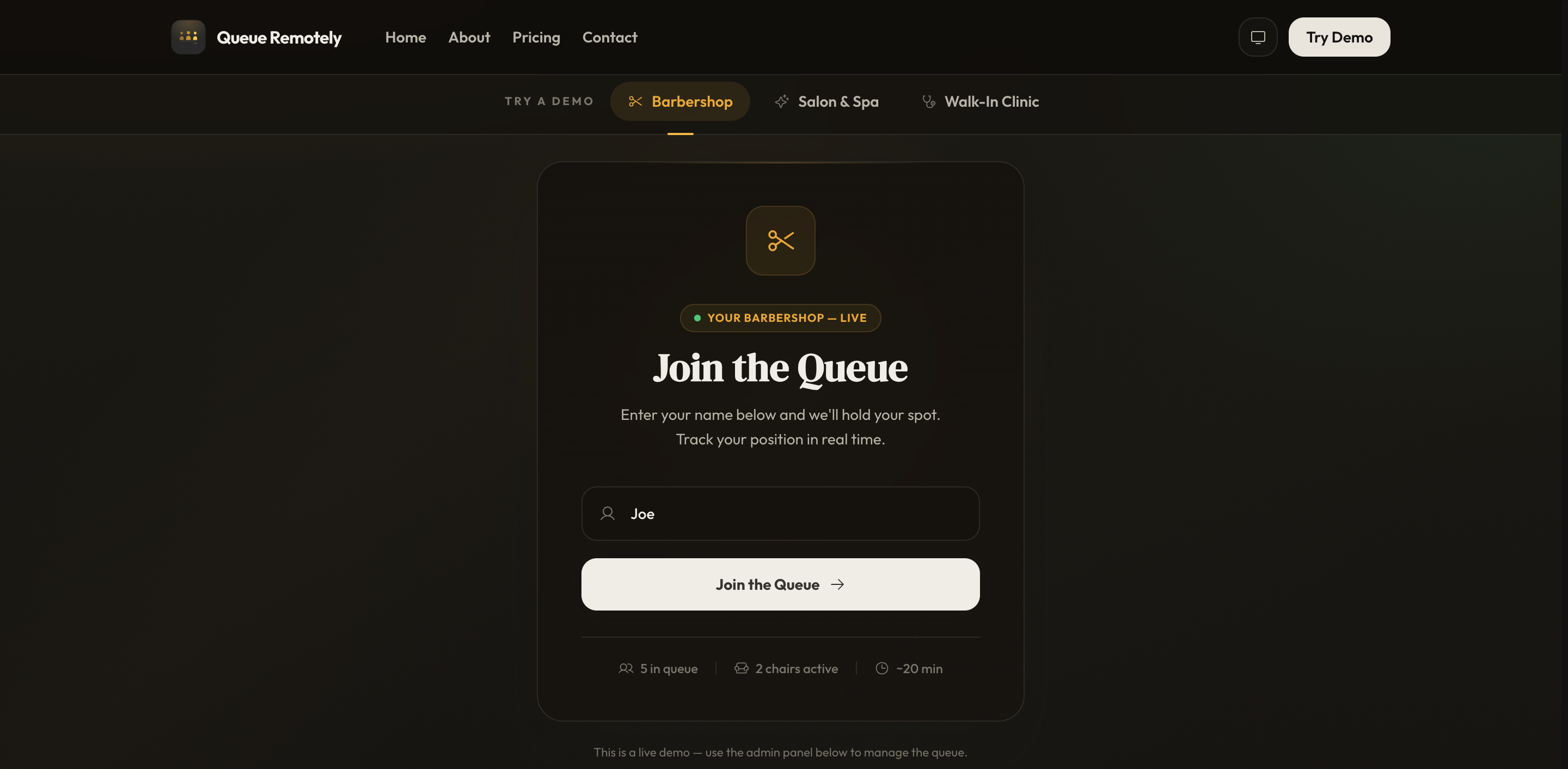 Queue Remotely — design 4
